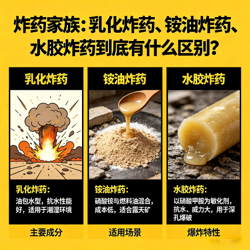 恩阳炸药家族：乳化炸药、铵油炸药、水胶炸药到底有什么区别？